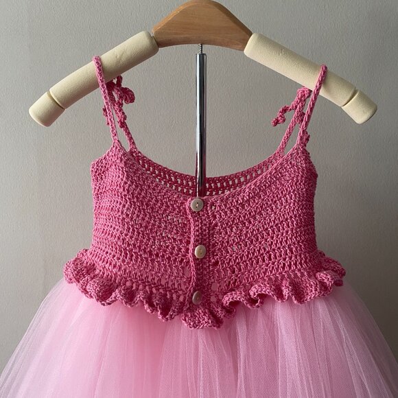 Handmade Children's Cotton Dark Pink Light Pink Tulle Tutu Dress - Picture 6 of 14